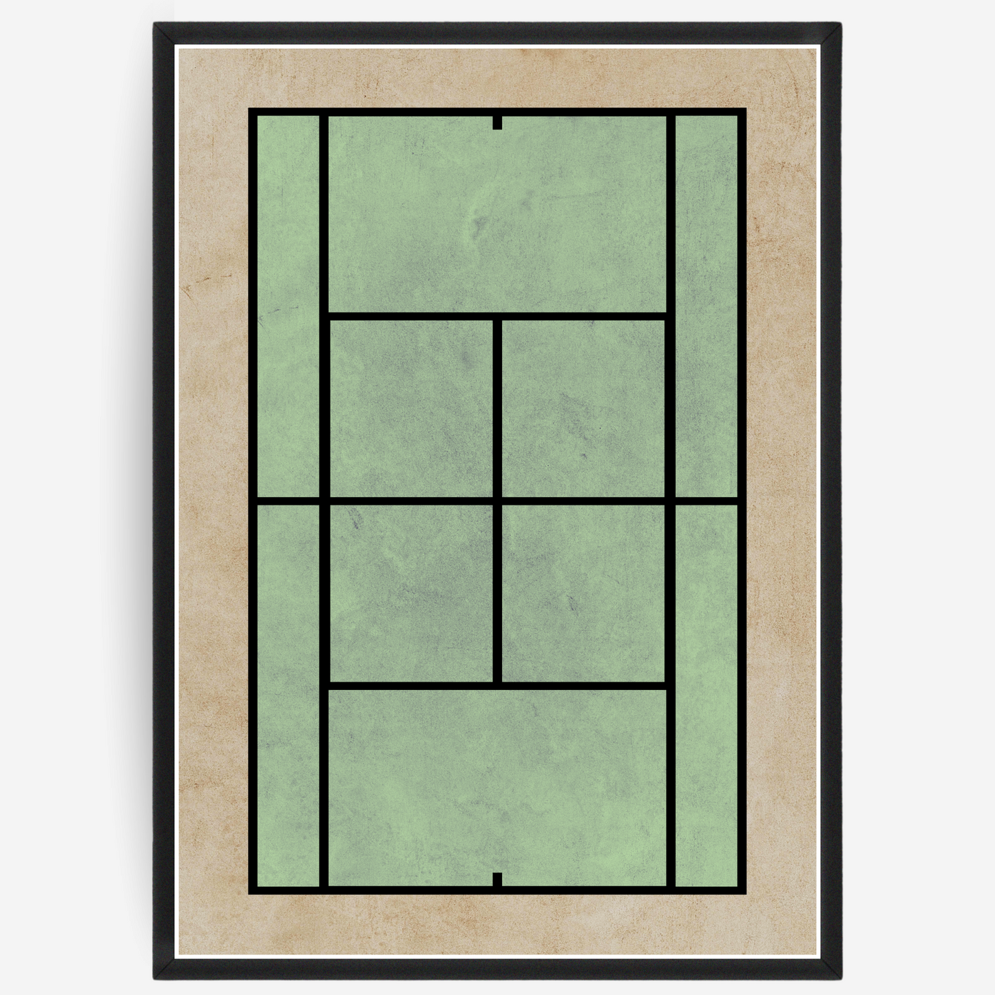 Poster of an artwork of a tennis court design on a beige background