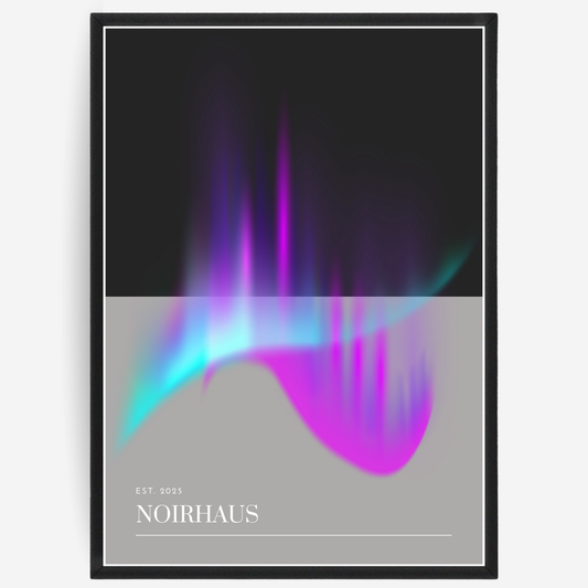 Poster with colorful abstract design and 'NOIRHAUS' signature.